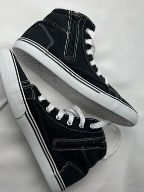 Tommy Bahama Big Boy Black Canvas High Top Unisex Sneakers Size 5 Lace Up & Zip